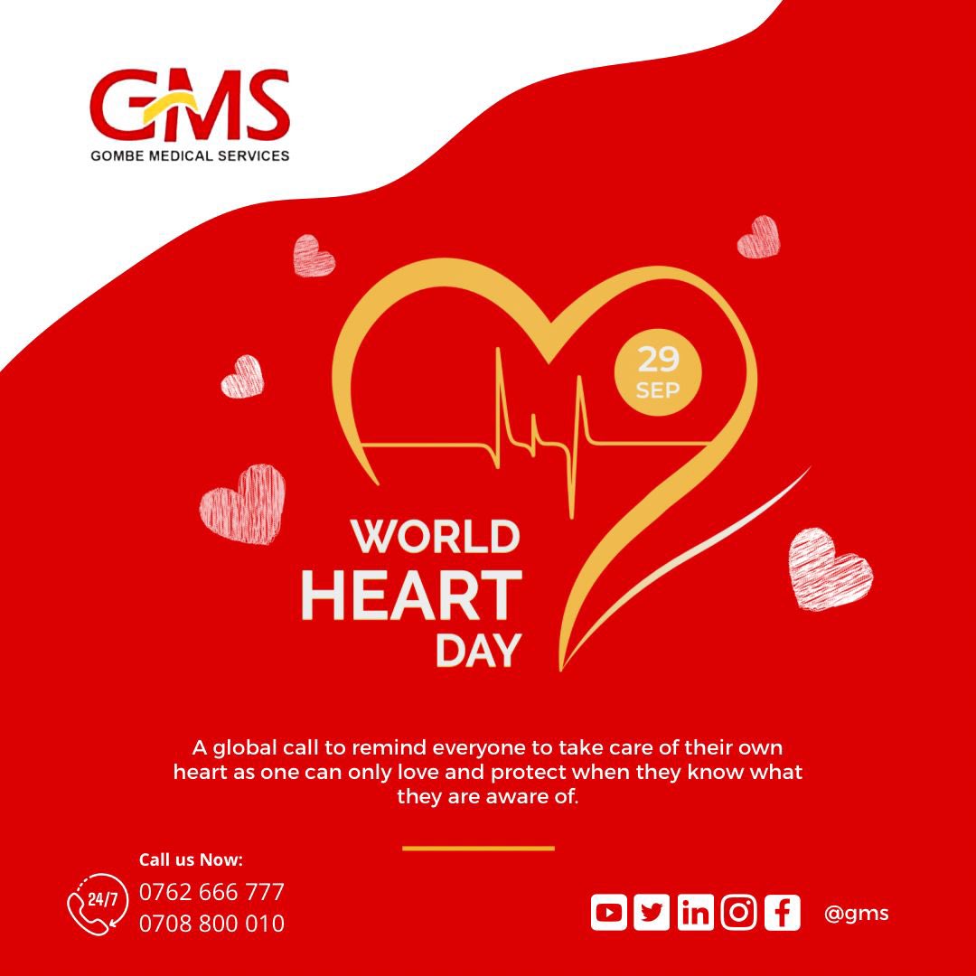 Celebrate this day by adopting healthy habits and get freedom from heart diseases. The international theme “Use Heart, Know Heart” empowers us to know about our hearts more and take good care of it… 

#GombeMedicalServices 
#Heart #heartday #Hospital