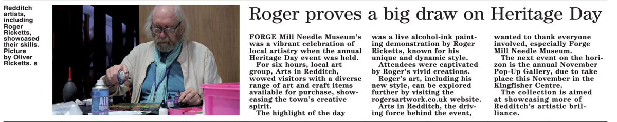 rogersartwork's tweet photo. Roger Ricketts Artist featuring in the Redditch Standard @redstand in this week's edition. Pick up a copy or read online at https://t.co/eOzQQOkiob

#worcestershirehour #redditch https://t.co/nw9L9yag1i