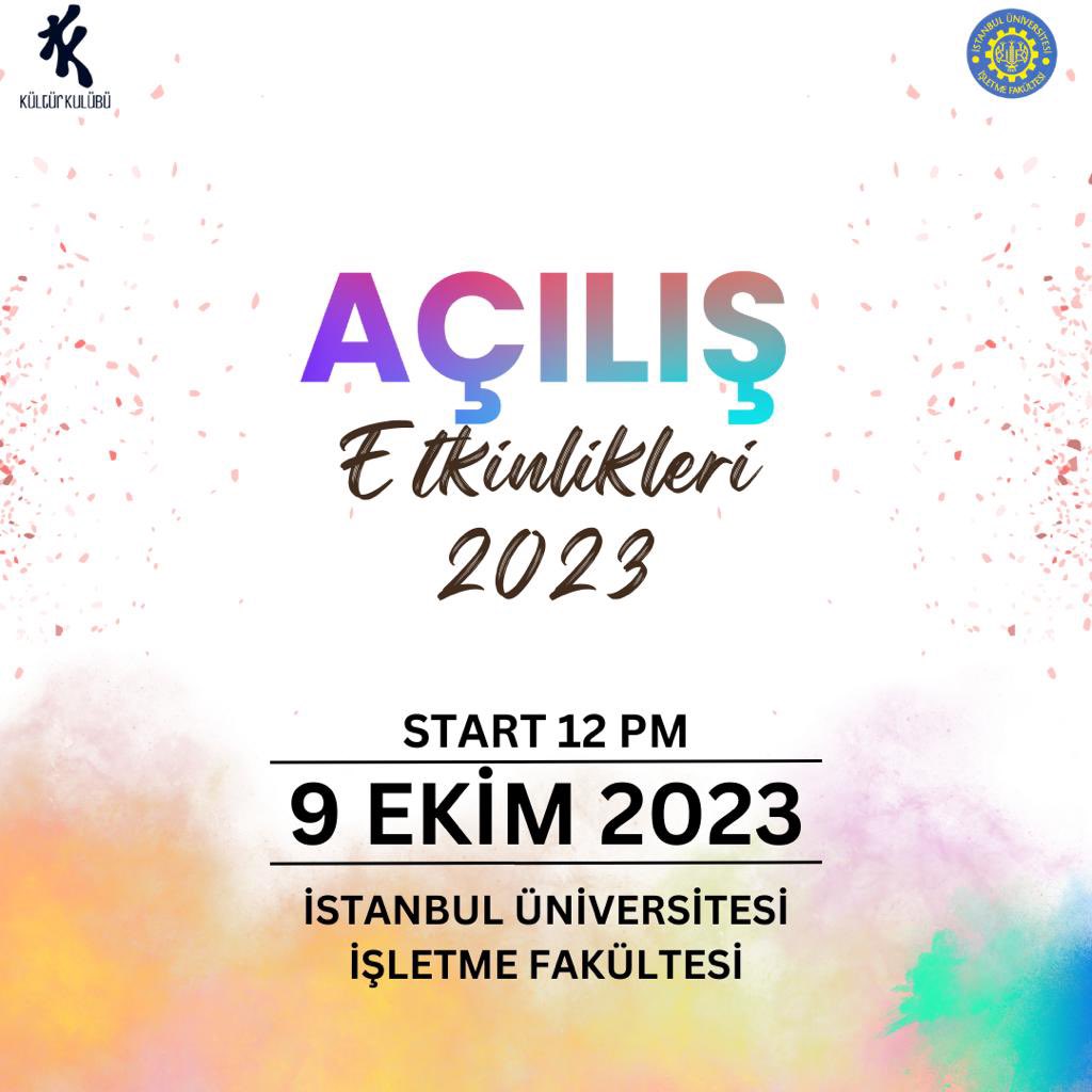 Açılış Etkinlikleri'23 için geri sayım başladı⏳ 
Sen de #kendinitanıman için mottosuyla çıktığımız bu yolda bizlere eşlik etmek ve Kültür Kulübü ailesinin bir parçası olmak istiyorsan 9 Ekim Pazartesi günü gerçekleşecek olan etkinliğimizi kaçırma🗓️