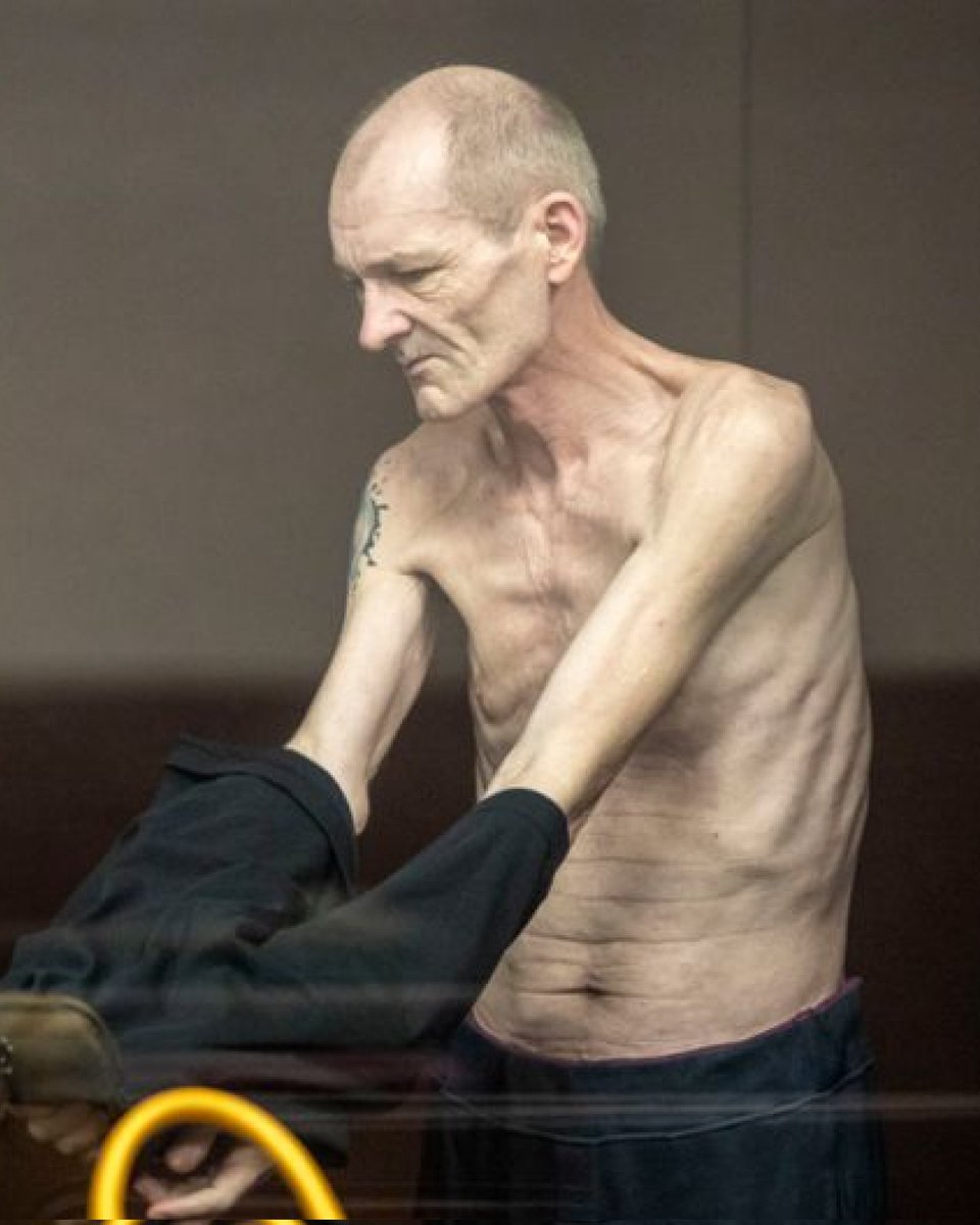 United24media's tweet photo. 😡 Photos surfaced in Russian media show pale and starved Ukrainian POWs on sham trial. 

According to reports, Russia may be holding at least 700 soldiers who defended the Azovstal steel mill in the early months of the war captive. https://t.co/Rn2TSj9ulr