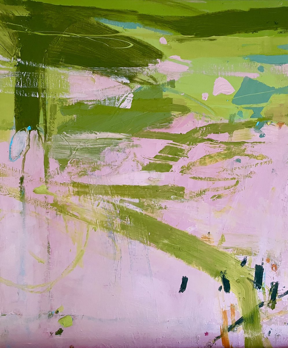 Back to oils, pink and green to end the week #contemporaryoilpainting #abstractpainting #landscapepainting #suffolklandscape