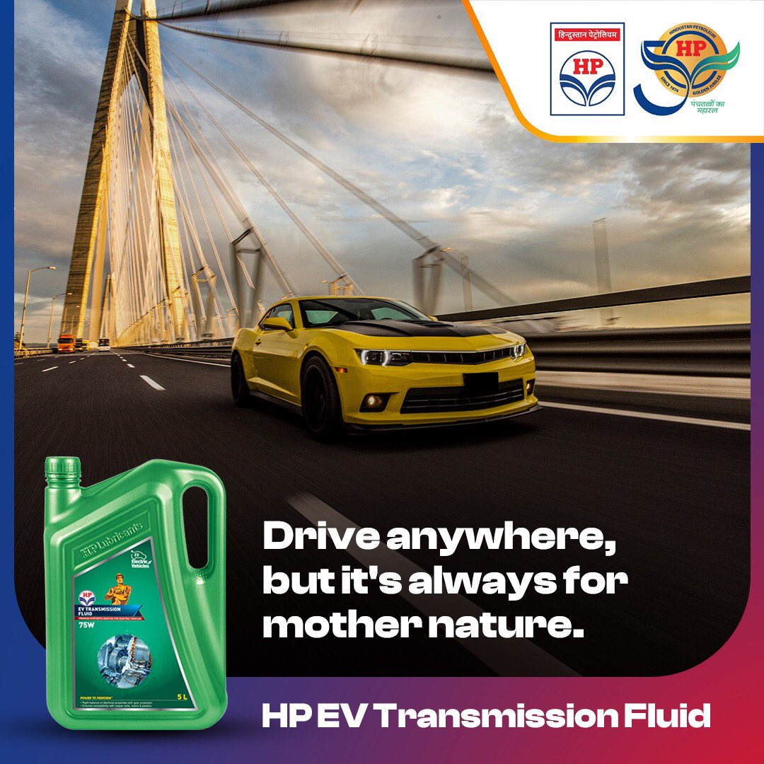 HPCL's tweet photo. EVs are our future. Clean electric drives promise us that our environment is safe for us and the future generations. Make every drive a 'Thank You note' for mother nature with HP EV Transmission Fluid.
#HPLubes #HPCL #DeliveringHappiness https://t.co/MMdNQxzkg1