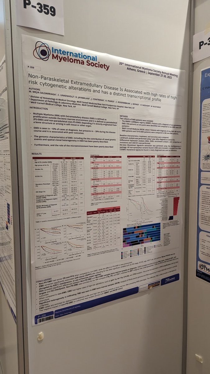 Come say hello on today's poster session. I am presenting some updates on our work on EMD and young MM. Work that has been possible to my mentors @RubenNiesvizky and @MarkBustoros #IMS23