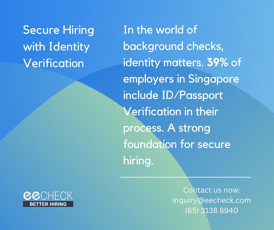 ee_check's tweet photo. Secure hiring starts with verified identities! 

🛡️ 39% of employers in #Singapore use ID/Passport Verification for trust. Lay a strong foundation for your hiring process. 📜✨ 

#securehiring #identityverification #backgroundchecks #singaporerecruitment https://t.co/cbjJ8Uj33E