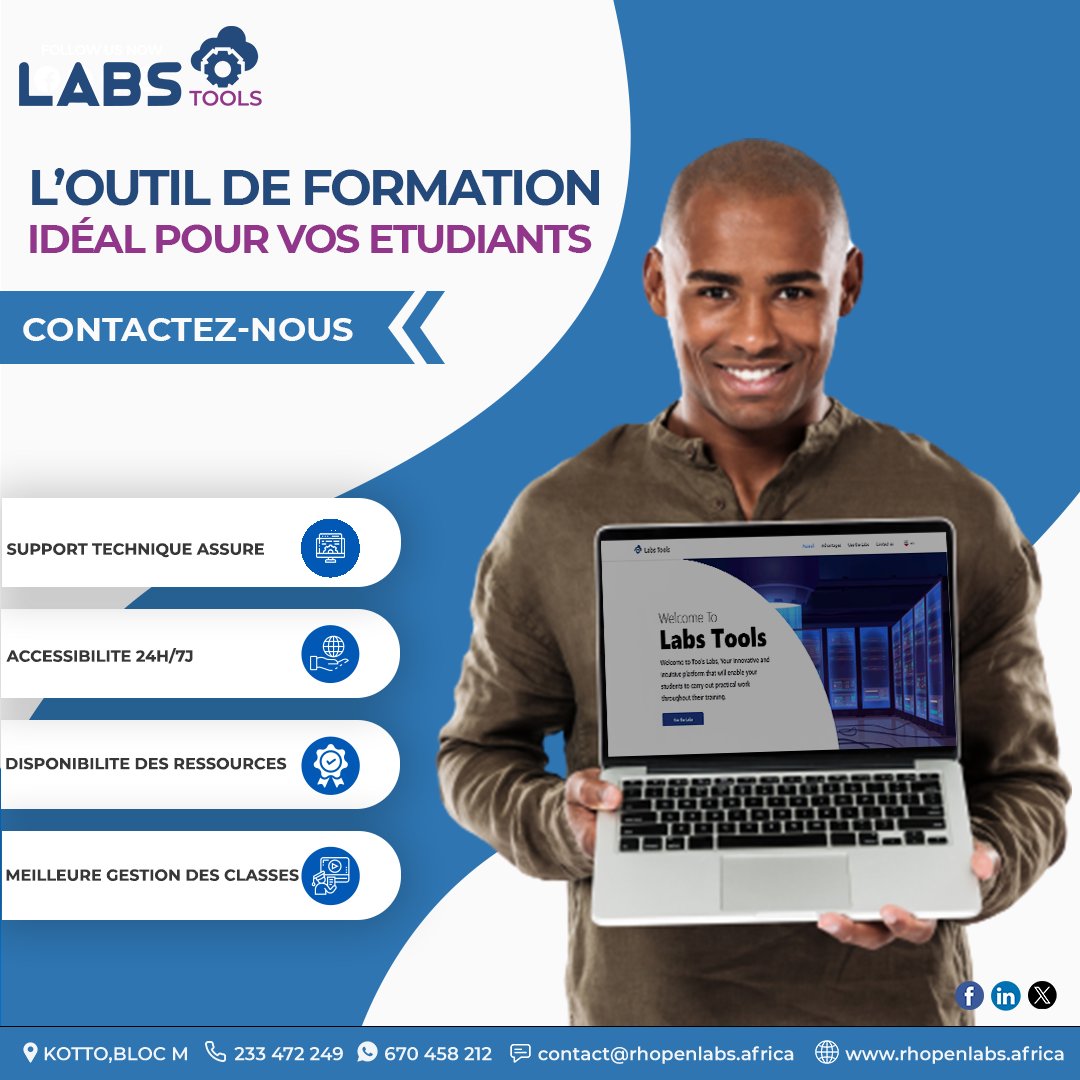 RhopenLabs's tweet image. Grâce à notre solution numérique et innovante #Labstools, formez de véritables #experts 👩‍🎓 capable de répondre efficacement aux exigences des entreprises 👨‍💻

#Rhopenlabs #outilsnumériques #réseaux #Cameroun #Douala #africa #éducation