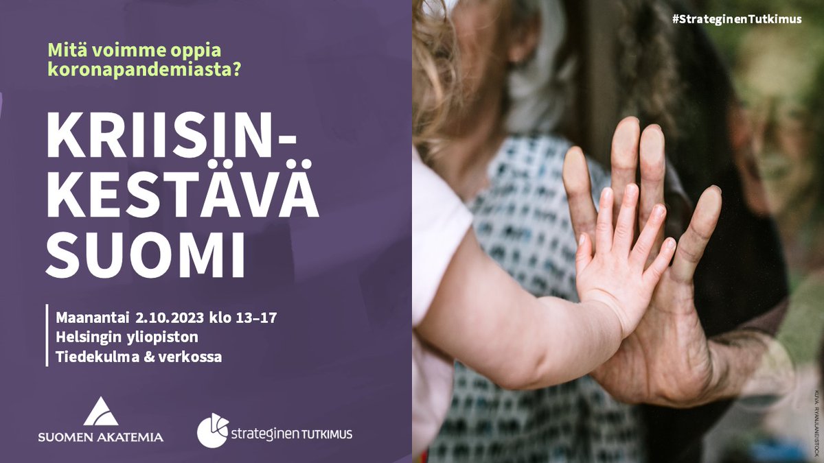 Strateginen tutkimus (@akatemia_stn) on Twitter photo 📢Tulossa maanantaina 2.10.: Miten tehdään kriisinkestävä Suomi?
👨💻Seuraa <a href="/tiedekulma/">Tiedekulma</a>'n paneelikeskusteluja verkossa klo 13-15
👉tiedekulmamedia.helsinki.fi/fi/web/tiedeku…
🙋♂️Mukana #StrateginenTutkimus PANDEMICS-ohjelma, <a href="/AKA_ohjelmat/">Akatemiaohjelmat</a> RESILIENCE &
<a href="/MTVSuomi/">MTV</a>
Lue lisää: aka.fi/strateginen-tu… 📢Tulossa maanantaina 2.10.: Miten tehdään kriisinkestävä Suomi?
👨💻Seuraa <a href="/tiedekulma/">Tiedekulma</a>'n paneelikeskusteluja verkossa klo 13-15
👉tiedekulmamedia.helsinki.fi/fi/web/tiedeku…
🙋♂️Mukana #StrateginenTutkimus PANDEMICS-ohjelma, <a href="/AKA_ohjelmat/">Akatemiaohjelmat</a> RESILIENCE &
<a href="/MTVSuomi/">MTV</a>
Lue lisää: aka.fi/strateginen-tu…