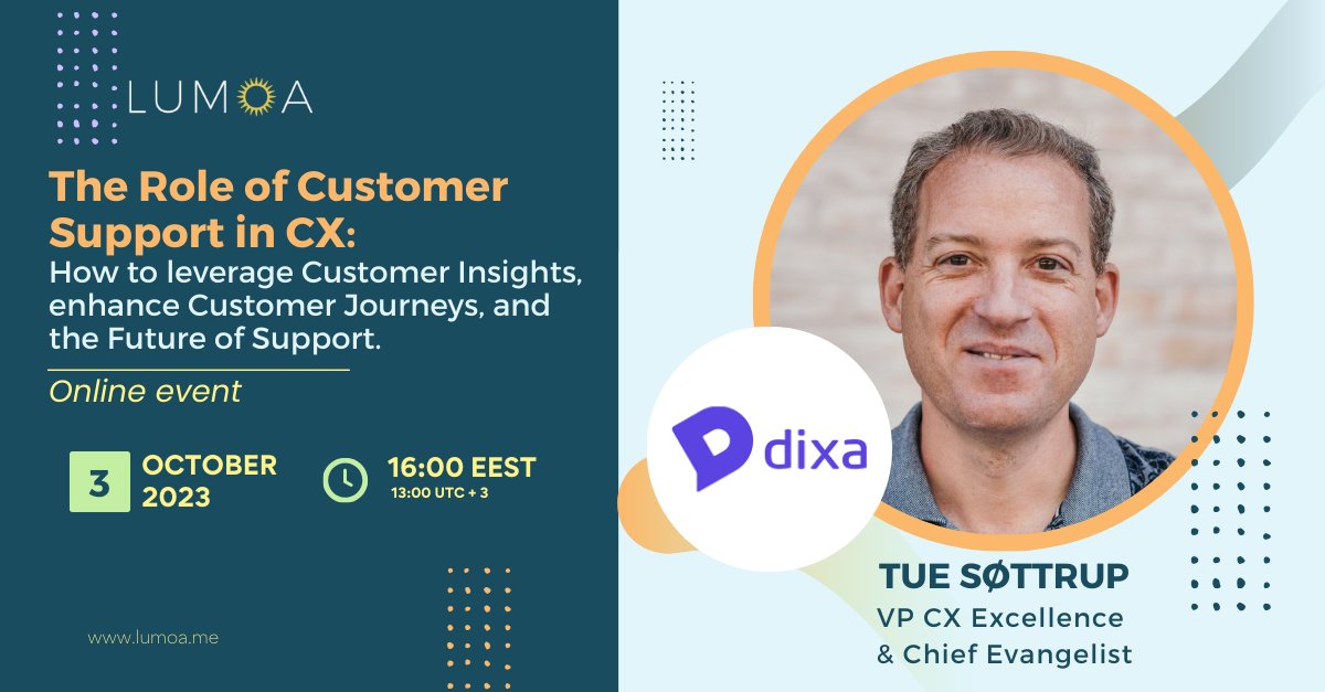Join <a href="/suvilindfors/">Suvi Lindfors</a> and me for a webinar on CX Day, 3 October 2023, at 3:00 PM CEST.

We will discuss The Role of Customer Support in CX: How to leverage Customer Insights, enhance Customer Journeys, and the Future of Support.

Sign up here:
app.livestorm.co/lumoa-1/the-ro…

#cx #cs #ai