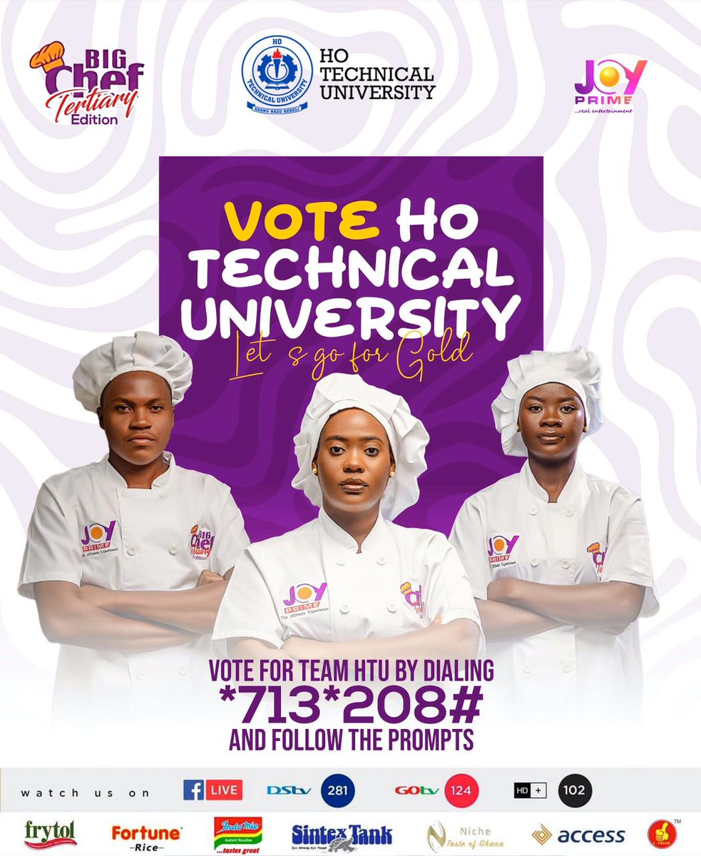 Official_HTU's tweet photo. HTU is heading to the finals of the Joy Prime #BigCheftertiary competition! 📷📷
Let's show our support and rally behind #TeamHTU to secure the ultimate prize at the Grand Finale on Sunday, October 1, 2023, at the HTU SRC-JCR! 📷📷📷📷
#HTUforTheWin #BigCheftertiaryFinals https://t.co/86bz6dzEg4