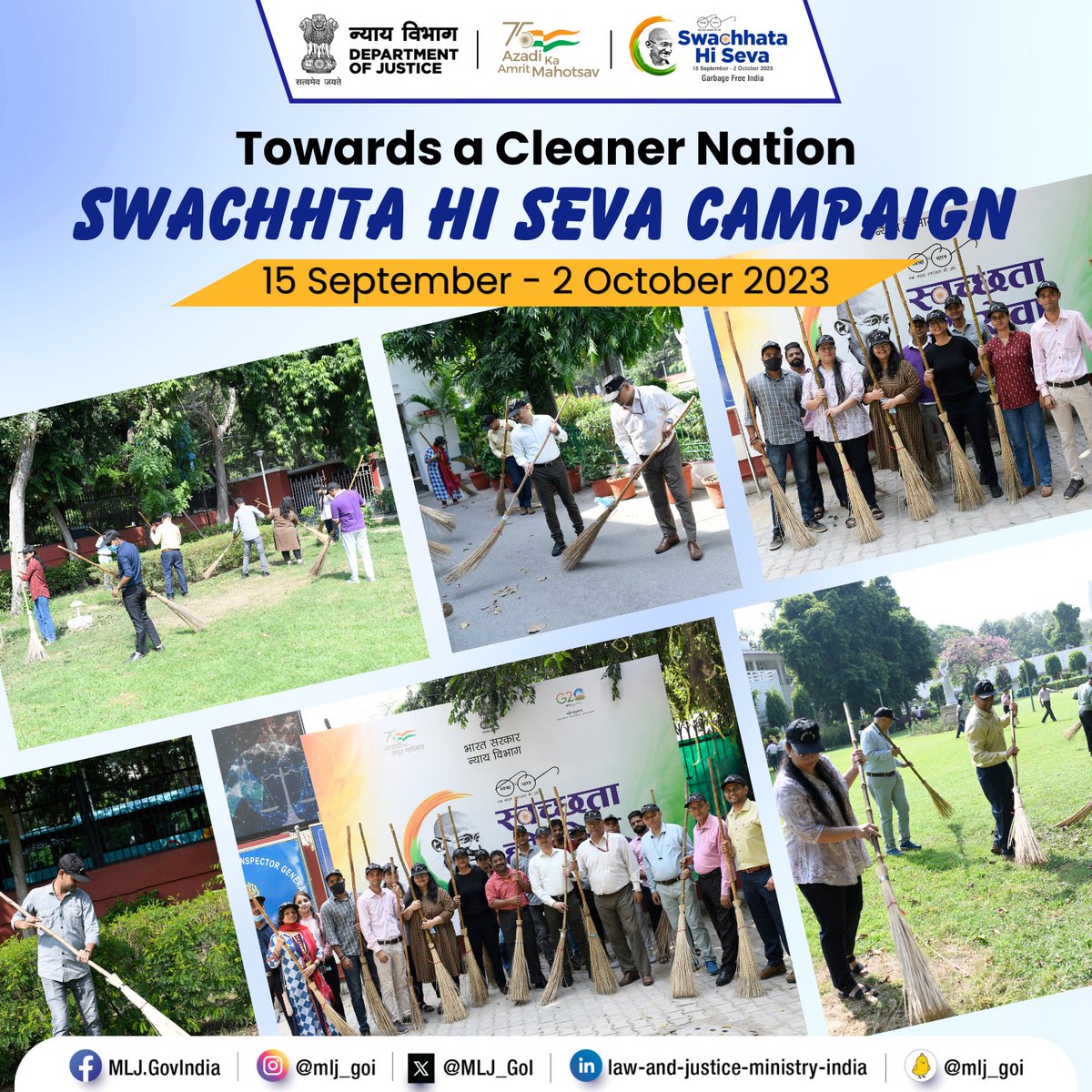 MLJ_GoI's tweet image. With the objective of keeping the nation #GarbageFree, the Department of Justice has organised Cleanliness Drive under #SHS2023. Shri P P Pandey, JS (eCourts); Shri Ashok Kumar, Director (eCourts) and other staff of eCourt/J-II have done brooming and sprucing across Jaisalmer