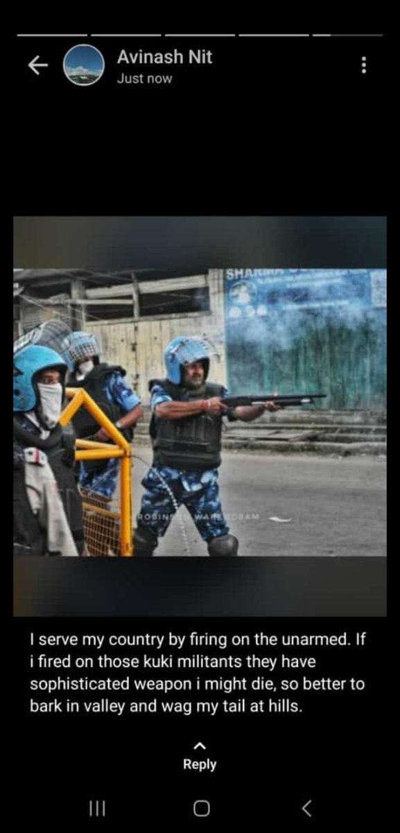 AmarjitNaorem1's tweet photo. @darthkot97 @KshatriyaHero Accurately, it's not Indian army shooting directly to the protestors, It is done by the RAF. They even said "humare jaati nahi he, kuch bhi Karo", you can hear in the attached video. @narendramodi @AmitShah @PMOIndia @NBirenSingh @BinaNepram @Arsenal_Homer @BijouThaangjam https://t.co/05EaRz6uGq