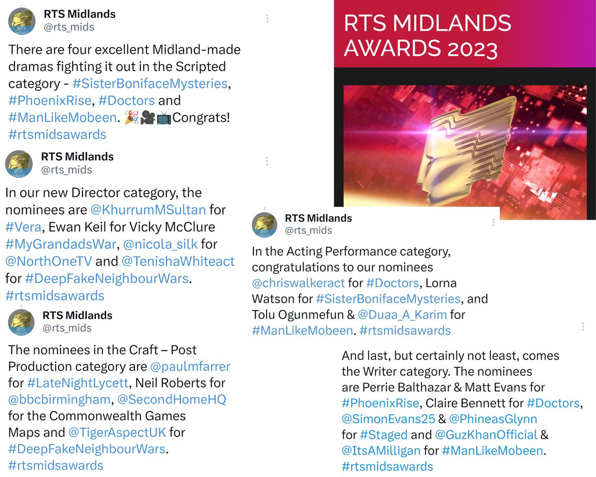 A whopping SIX nominations for Tiger comedies in the RTS Midlands Awards - well done everyone! #rtsmidsawards