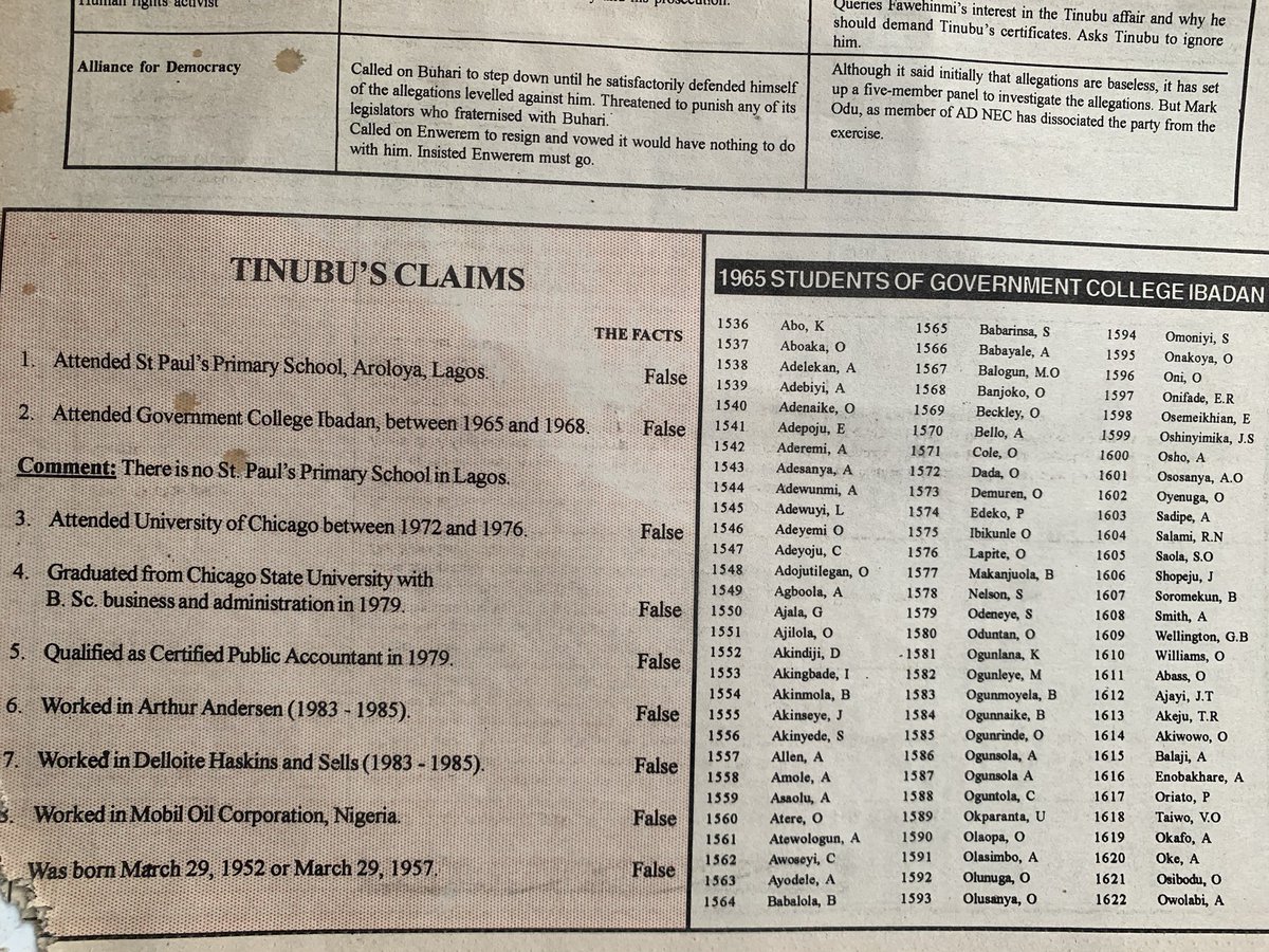 General_Oluchi's tweet image. I keep reposting these images so that the world can know that at no point in time did credible institutions in Nigeria cover up for Tinubu!

They’ve always called him out, but the corrupt few in the society enable him.

Tinubu’s identity is unknown and nothing about him is…