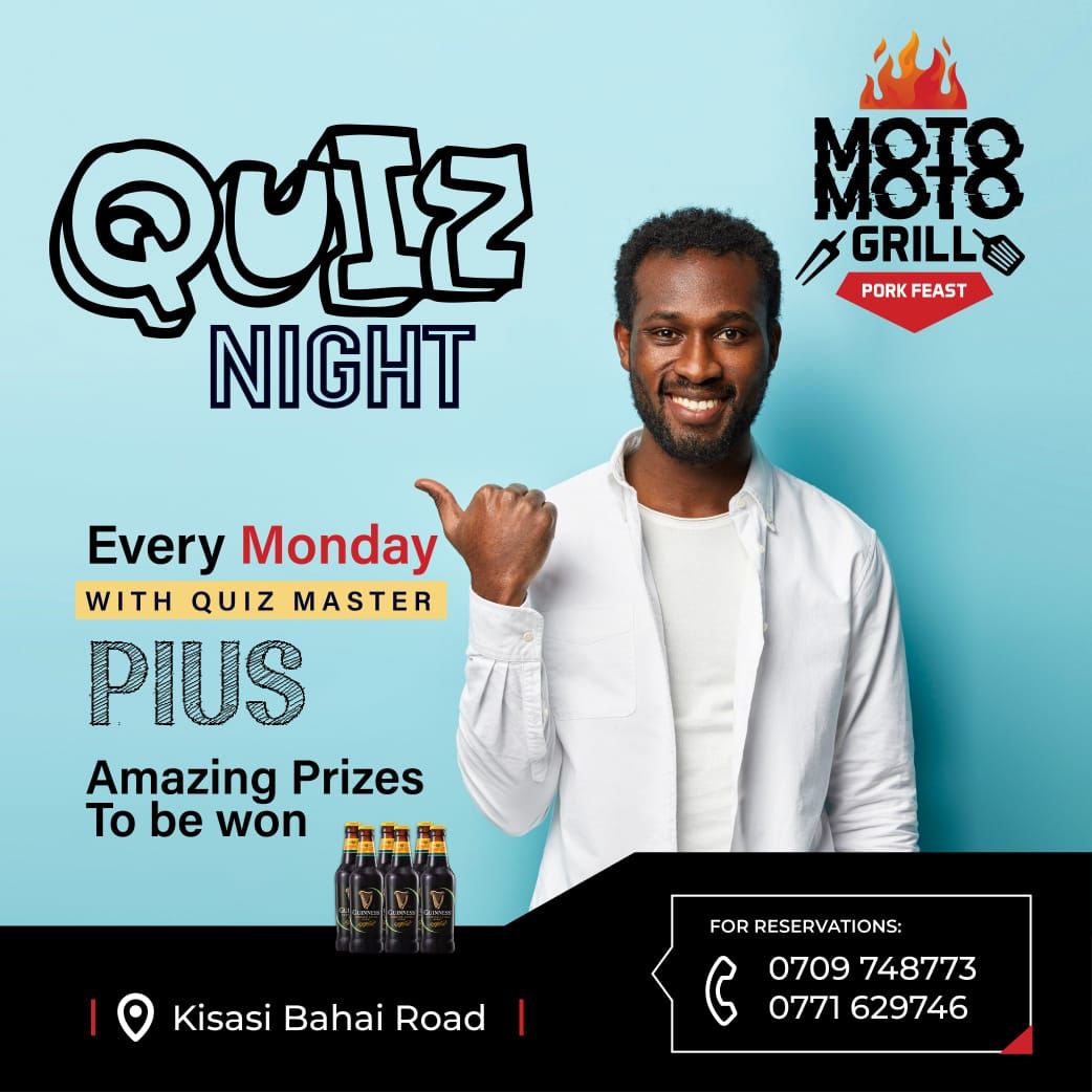 motomotogrill's tweet image. Your Mondays just got more interesting.Join us for Quiz Night with Pius and enjoy yourself as you win yourself great Prizes. @DjAndreyBaddest @BillieMwesigye2 @Douglas_Oj @moradio_ug @Jude_Mugabi @NamanyaRacheal5 @ondeda @TwainsJolly #QuizNights