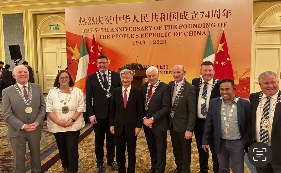 Celebrating the 74th anniversary of the founding of the People’s Republic of China with H.E He Xiangdong, <a href="/SineadGrace1/">Sinéad Grace</a> and the <a href="/IrelandChinaIns/">Ireland China Institute</a> Susan Barrett