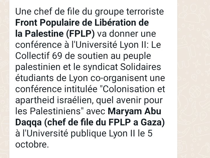 Meyer_Habib's tweet photo. Une honte ! En France, en 2023, la cheffe de file du mouvement terroriste FPLP à Gaza est invitée en guest star à l’Université Lyon II ! 
Alors qu’en France, selon l’@IfopOpinion, 9 étudiants juifs sur 10 ont été victimes d’un acte antisémite au cours de leur scolarité, on cultive la haine du Juif dans des universités françaises ! Le nouvel antisémitisme est à son paroxysme en France ! 

Le FPLP, c’est notamment l’attentat de la rue Copernic, le détournement du vol Air France à Entebbe et l’assassinat d’un tétraplégique américain, jeté par-dessus bord de l’Achille Lauro parce que juif !

J’écris à la Ministre de l’Enseignement supérieur @sretailleau. Le terrorisme et l’antisémitisme n’ont pas leur place dans nos Universités !