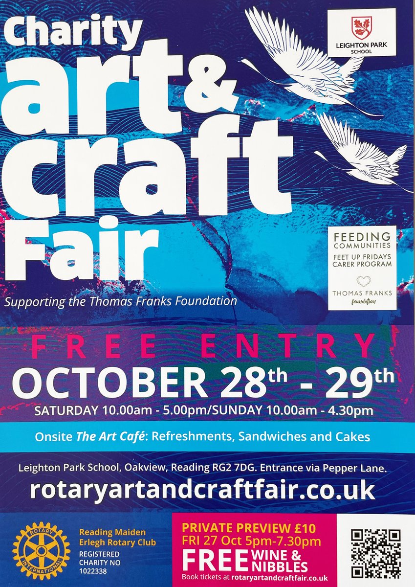 RDGWhatsOn's tweet image. On a similar note, look at what's just been added to the site - @rotaryreadingme's annual Charity Art &amp;amp; Craft Fair is back at the Oakview Centre at @LPSchool on 28 &amp;amp; 29 October

This year they're raising funds for @FeedingComms