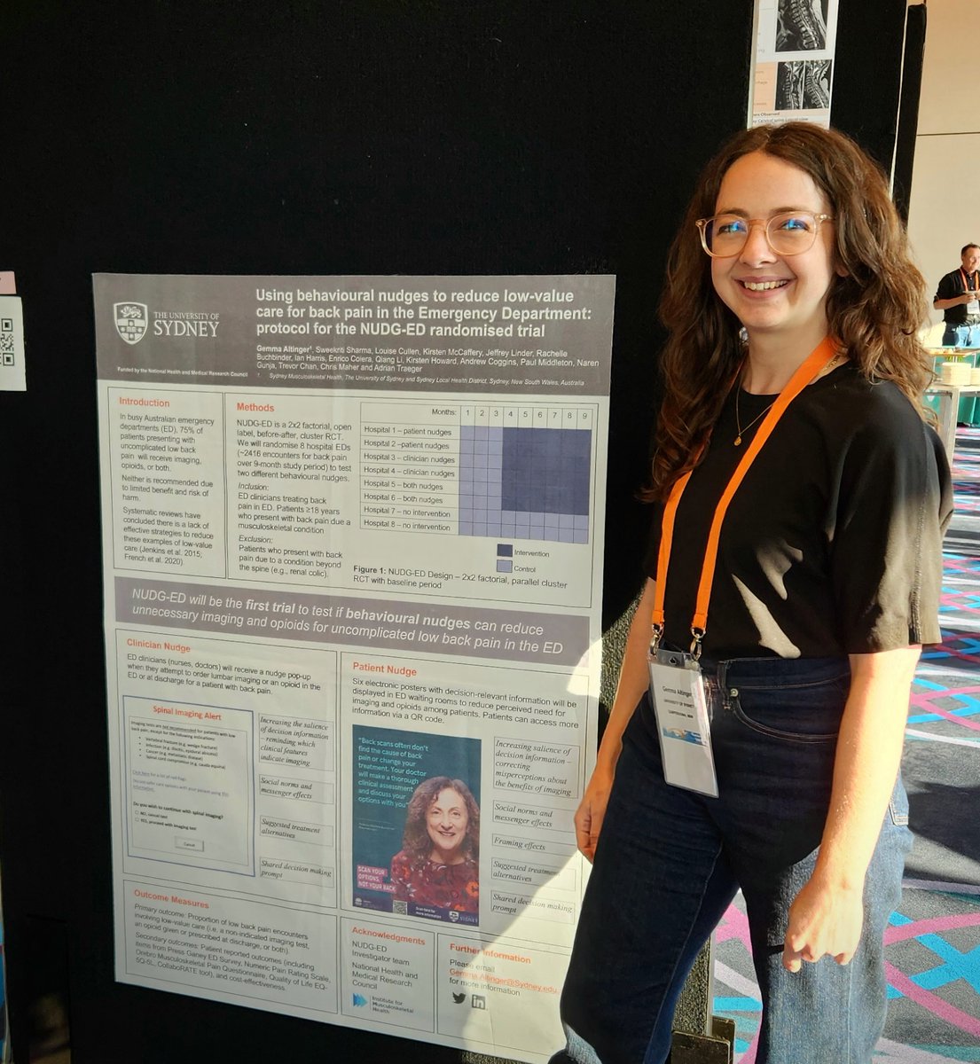 Loved chatting at the #sydneyspinesymposium about our NUDG-ED trial that hopes to help align ED care for #lowbackpain with clinical guidelines and #choosingwisely recommdations  that advise against imaging for uncomplicated low back pain without red flags or take home opioids.