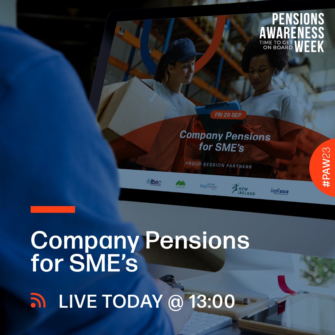 #PAW23 is LIVE today! 🔑
✅ Company Pensions for SME's
✅ ONLINE at 13:00 - Watch here 👉🏼 youtube.com/watch?v=JJlPWn…
Session partners: Boots, New Ireland, Moneycube, Brightwater, iapf, Ibec

#PAW23 #pensions #retirement #pensionplanning #retirementplanning #pensionsawarenessireland