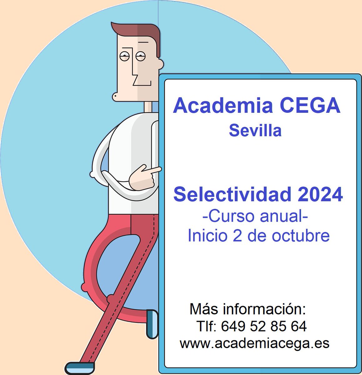 #SELECTIVIDAD 2024
- Curso anual -
Academia #CEGAenSevilla
Más información: c/Trabajo 12-B. Sevilla
Tlf: 954 99 04 35 / 649 52 85 64
academiacega.es/curso-anual-se…