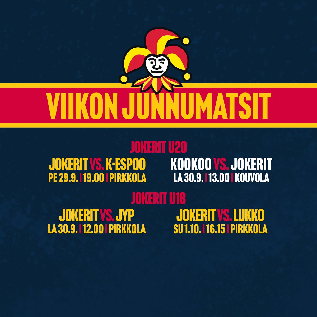 Kaikki valmista viikonlopun U20- ja U18-matseihin🔥🔴🟡