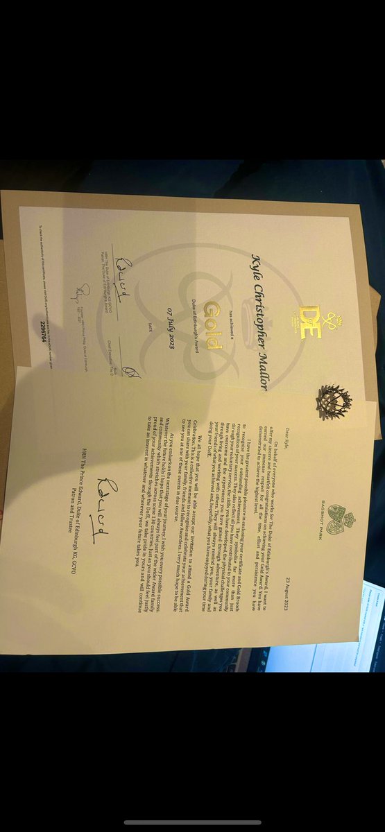 Feels great to have received my <a href="/DofE/">The Duke of Edinburgh’s Award</a> Gold Certificate and broach today!

Now just waiting for my #KingScoutAward to be approved 🤩🥳

<a href="/CYScouts/">Central Yorkshire Scouts</a> <a href="/scouts/">Scouts</a>
