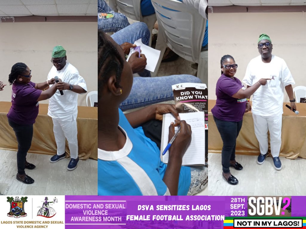Lagosdsva's tweet photo. LAGOS DSVA TAKES ADVOCACY CAMPAIGN TO THE FEMALE FOOTBALLER'S OF THE LAGOS STATE FOOTBALL ASSOCIATION 

#LagosDSVA #SGBVNotInMyLagos #DSVAMonth #AGreaterLagosRising 
#LASG @followlasg https://t.co/cwYEtfGOgt