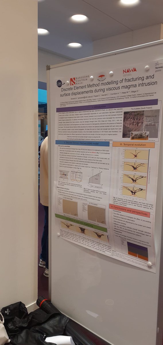 SamPVolcano's tweet photo. Meanwhile #DeMoPlanet postdoc Alexandra Morand was in Paris this week at the #Geomod conference to present our exciting #model results: turns out that the way we model pre-existing fractures in host rocks matters to #magma passing through! Stay tuned! https://t.co/wVHzodHnNS