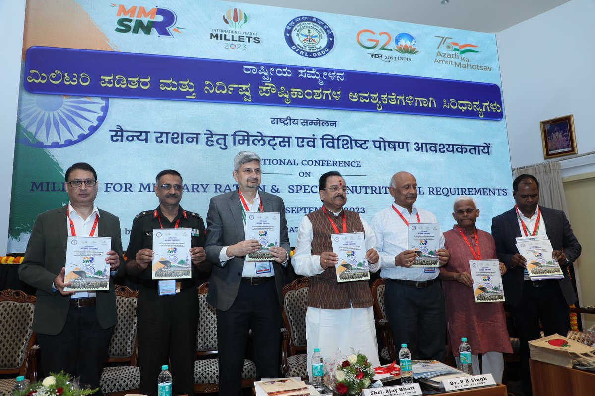 #DRDOUpdates | DFRL organised a two Day National Conference on ‘Millets for Military Ration & Specific Nutritional Requirements’. The conference was inaugurated by Hon’ble RRM Shri Ajay Bhatt in presence of Dr Samir V Kamat, Secretary DDR&D and Chairman DRDO.
#IYM2023