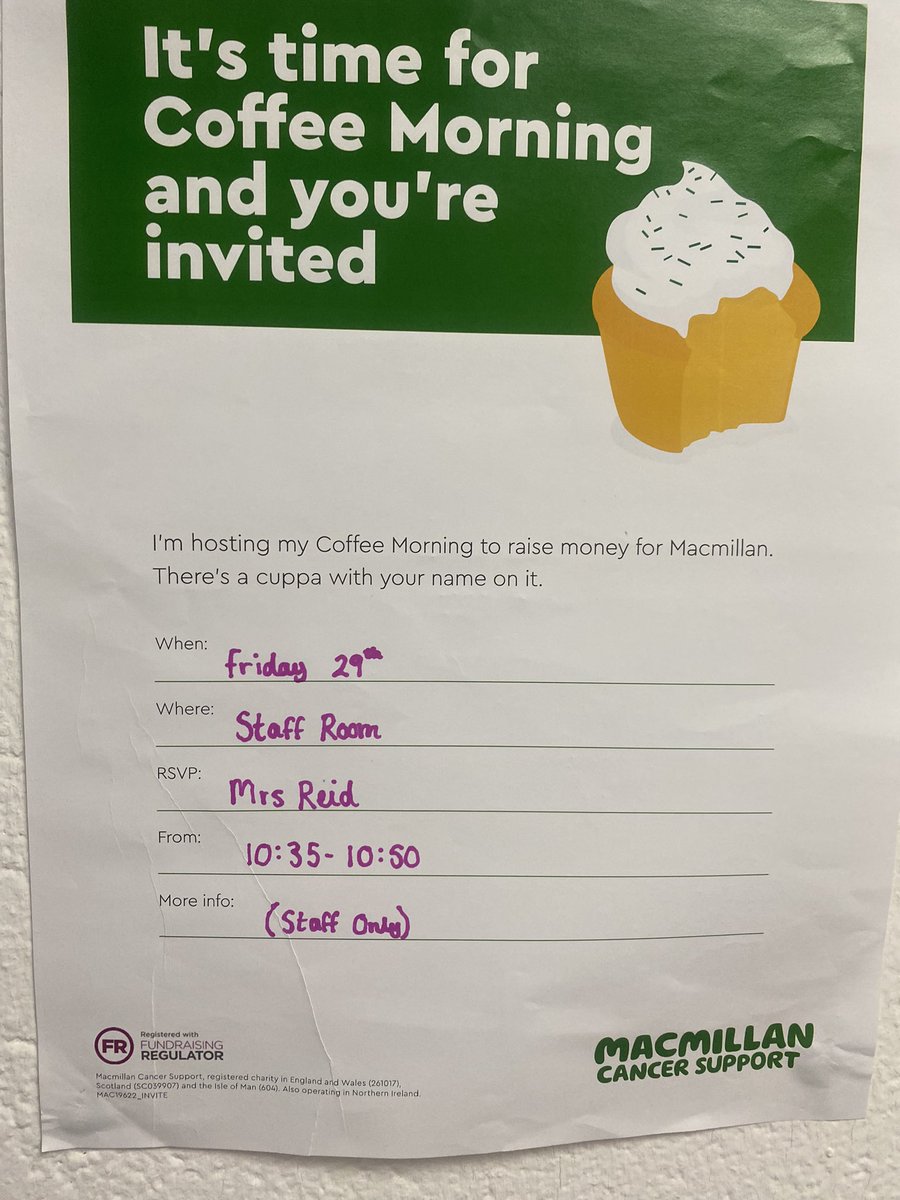 I’m proud of my Wider Achievement Events planning class for supporting @MintlawAcademy Macmillian coffee morning today, their first event this term 👏 @MintlawAcademy #learningtogether #MacMillanCoffeeMorning