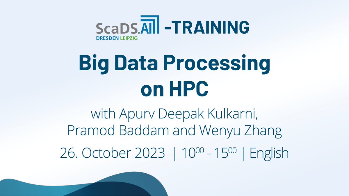 📅 On 26.10.2023, <a href="/Sca_DS/">ScaDS.AI Dresden/Leipzig</a> offers an online training on #BigData Processing on #HPC. It focuses on the step from a local workstation to an HPC environment and how to organize the analysis workflow.

👉 Only a few open seats are left! Register here:
events.scads.ai/e/bigdata_hpc