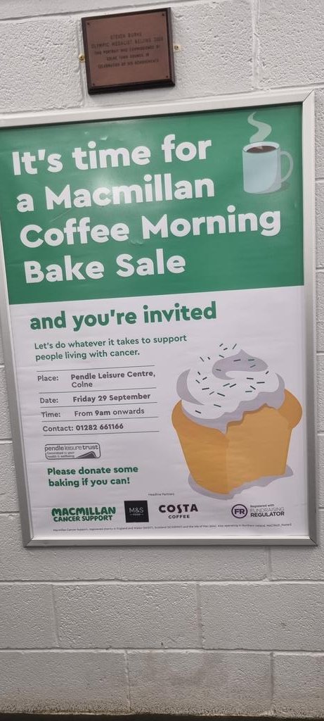 @zackyboy14 Thank you to the team @PendleLeisure who are hosting a coffee morning this morning at Colne Leisure Centre