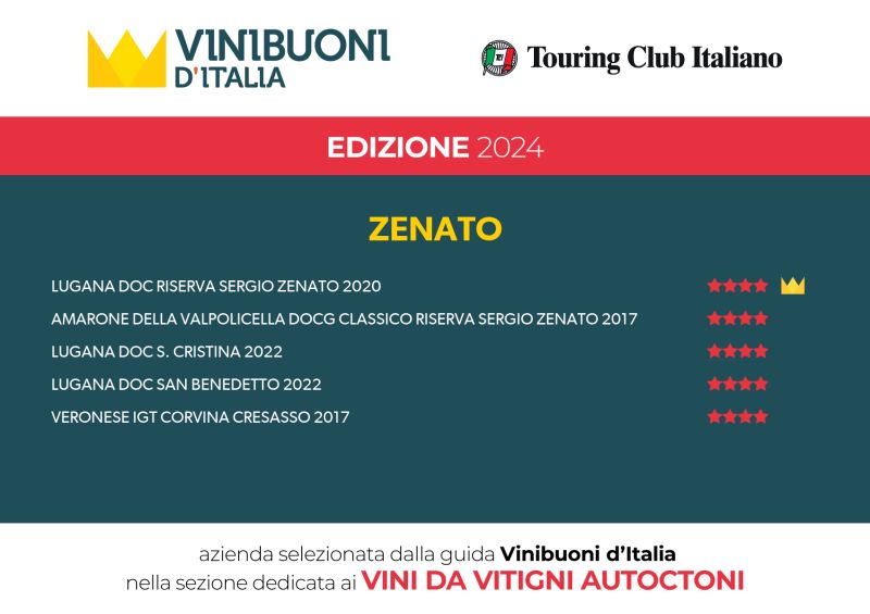 4 stars and a crown for #Zenato's Lugana DOC Riserva Sergio Zenato 2020 from <a href="/vinibuoni_it/">ViniBuoni d'Italia</a>  d'Italia.
And also 4 stars for the #Amarone, #Lugana Santa Cristina, Lugana San Benedetto and #Corvina.
Great results!