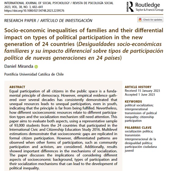<a href="/jacolomer2/">jacolomer</a> <a href="/KarenMGilber/">Karen Gilbert, PhD</a> <a href="/JonGordils/">Jonathan Gordils (jongordils.bsky.social)</a> <a href="/nicolas_sommet/">Nicolas Sommet 🇺🇦</a> <a href="/UofR/">University of Rochester</a> <a href="/UofHartford/">University of Hartford</a> <a href="/Centre_LIVES/">LIVES Centre</a> <a href="/ucl_discovery/">UCL Discovery</a> <a href="/DenialMiranda/">Daniel Miranda</a> (2023) uses various social class and SES indicators to predict youth political participation in "Socio-economic inequalities of families and their differential impact on types of political participation in the new generation of 24 countries"
doi.org/10.1080/021347…