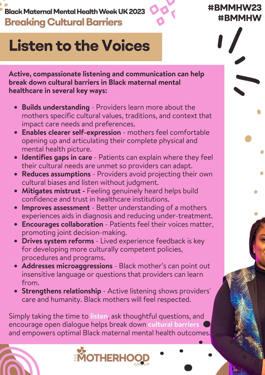 Active, compassionate listening and communication can help break down cultural barriers in Black maternal mental healthcare in several key ways (#BMMHW23) -