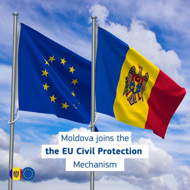 EU_Commission's tweet photo. We are stronger together.

Today, the 🇪🇺 and 🇲🇩 sign the Agreement for Moldova to join the #EUCivilProtection Mechanism, strengthening our disaster risk management system. 

Once ratified, it will provisionally apply until the full entry into force on 1 January 2024.