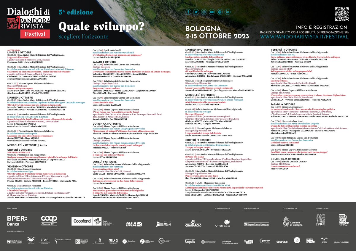 È USCITO IL PROGRAMMA COMPLETO DEL FESTIVAL 2023

A Bologna - dal 2 al 15 ottobre - torna il Festival: 14 giorni con più di 35 incontri a ingresso libero con protagonisti e protagoniste del nostro tempo.

Programma e prenotazioni: pandorarivista.it/festival