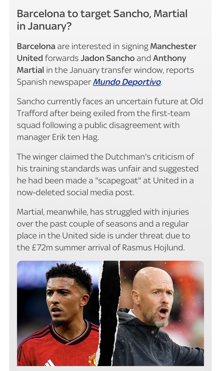 hodge_online's tweet photo. Barcelona are broke. No way would they be able to afford the salary of Sancho (£250,000) or Martial (£250,000) unless they bought them for an insanely cheap transfer fee. 

This is the issue at United for the past 10 years, silly high wages not allowing us to sell. https://t.co/TlFFgjnBIS