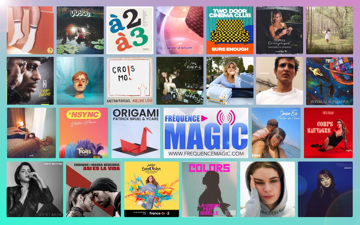 MagicFrequence's tweet photo. Nouveautés playlist FREQUENCE MAGIC:

#Adé #AdeleCastillon #AliochaSchneider #AnishaJo #EnriqueIglesias #ImenEs #KeryJames #LaVision #LP #Maelle #SofiaMestari #Tessae #Tianaa #TwoDoorCinemaClub #VernisRouge #Vianney #Voyou #Ycare...

LIVE: https://t.co/VN7UlMkOgu

#FrequenceMagic https://t.co/yJdW2c2W1h