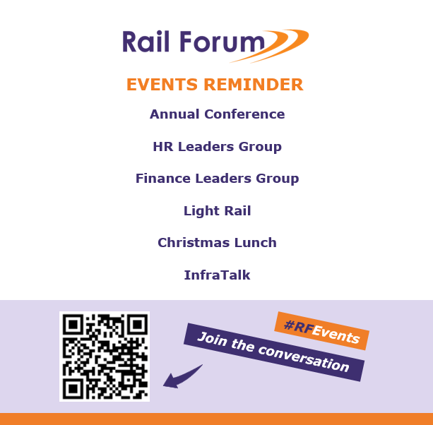 railforum_uk's tweet photo. EVENTS REMINDER

Places available at the following #RFevents:
🟣Annual Conference - bookings reopened for today!
🟣HR Leaders Group (#RFmembers only)
🟣Finance Leaders Group (#RFmembers only)
🟣Light Rail
🟣Christmas Lunch
🟣InfraTalk

https://t.co/Y2tem09qwE https://t.co/ojgkHApKBw