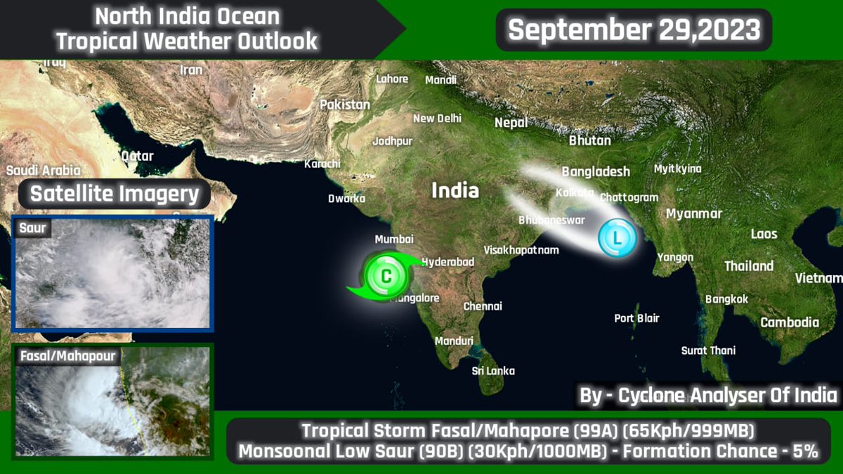 CycloneAnalyser's tweet image. #TWO 
Surprise! 
Twin system in both sub-basin
Monsoonal low #Mahapur-#Fasal intensified rapidly into a #Cyclone this morning attaining gale force winds.A Completely Orange Warning is in effect in the entire West Coast for it as damaging rains &amp;amp; winds will affect the crops⚠🌧👇