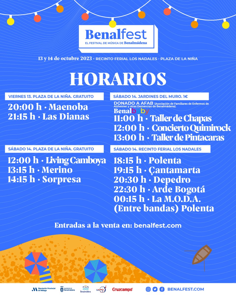💥¡HORARIOS!💥 Ya puedes consultar las horas a las que tendrán lugar las actividades Benalfest.

🚨CAMBIO DE PRECIO🚨 Además, las entradas cambiarán de precio mañana sábado a las 12:00.

Comunicamos que por motivos personales, <a href="/soymariadejuan/">María de Juan</a> ha tenido que cancelar su actuación.