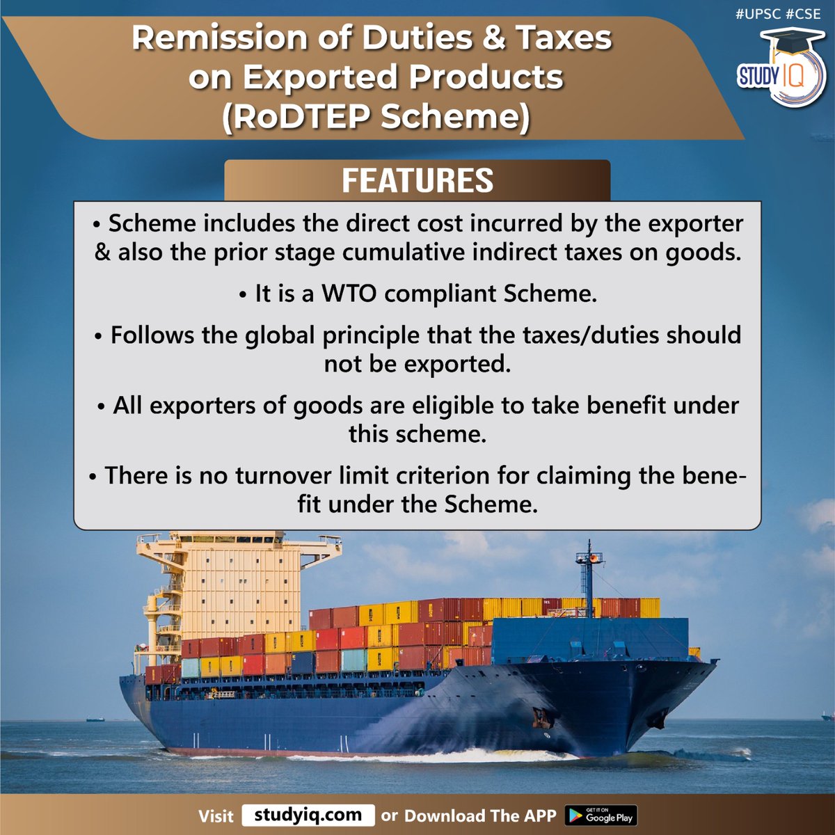 Remission of Duties & Taxes on Exported Products (RoDTEP Scheme)

#remissionofdutiesandtaxes #exportedproducts #rodtepscheme #uniongovt #creditscrip #electronicproducts #domesticexports #merchandiseexportsfromindiascheme #meis #indirecttaxes #goods #wto #upsc #cse #ips #ias