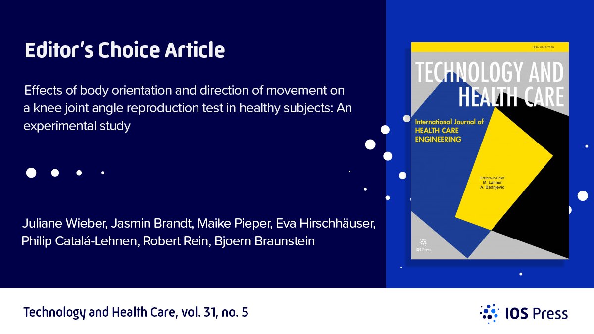 IOSPress_STM's tweet photo. Just in! Check out the Editor's Choice Article in Technology and Health Care - "Effects of body orientation and movement direction on knee joint angle reproduction in healthy subjects."🏃♀️
View, share and download: https://t.co/uIvnQNTkmS
Fascinating insights from Vol.31, Iss.5 https://t.co/pSf9lCT2M3