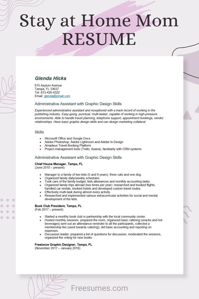 Organize your transition back to the workforce with our stay-at-home mom resume sample.

freesumes.com/stay-at-home-m…