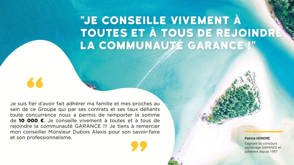 #Parrainage #Concours Bravo à notre gagnant, Patrice Honoré, qui remporte 10,000€ de #voyages ✈️100 cartes bonus d'une valeur de 50€ ont été envoyées aux filleuls. GARANCE vous accompagne dans vos #projets et félicite les gagnants. #EpargnerAutrement #AujourdhuiPourDemain