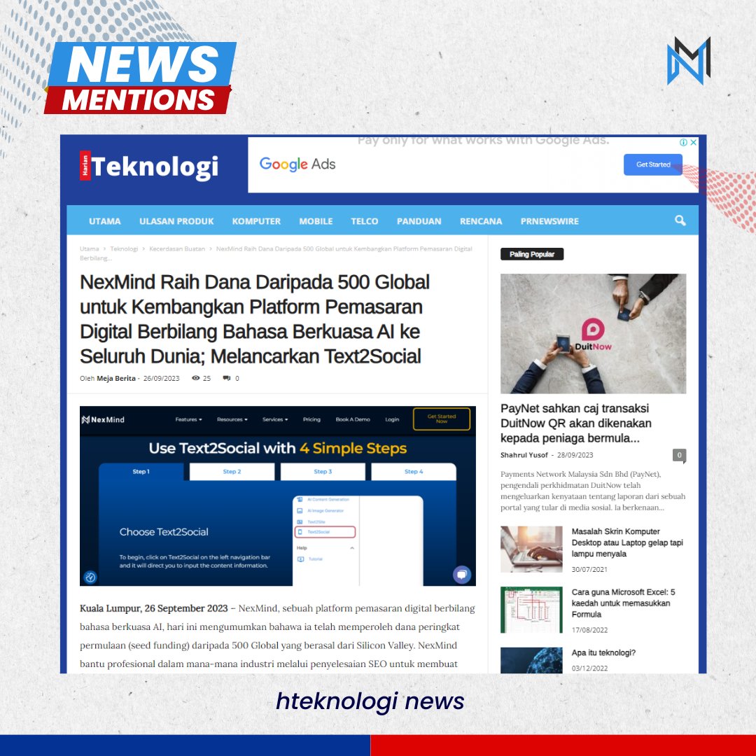 NexMind_AI's tweet photo. 🚀We're thrilled to share that NexMind has been featured in
@DealStreetAsia @dailystraits @e27co @MarketechAPAC @TechNodeGlobal @citizenjournal @KrASIAofficial @hteknologimy and @digitalnewsasia ! 📷📷 

💪Visit our website to know more! https://t.co/k8QoIXLxUU

#TechNews #seo https://t.co/owjrWnpO6c