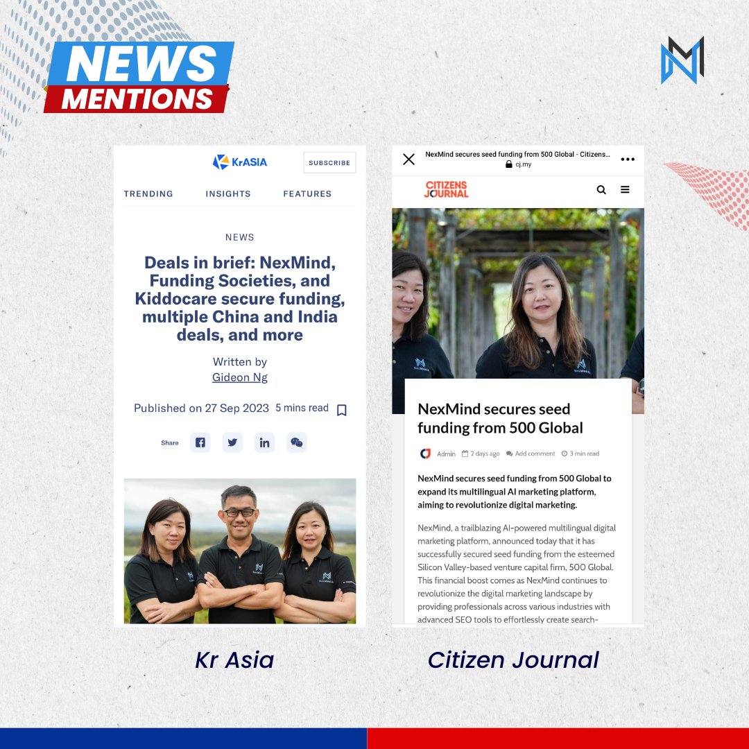 NexMind_AI's tweet photo. 🚀We're thrilled to share that NexMind has been featured in
@DealStreetAsia @dailystraits @e27co @MarketechAPAC @TechNodeGlobal @citizenjournal @KrASIAofficial @hteknologimy and @digitalnewsasia ! 📷📷 

💪Visit our website to know more! https://t.co/k8QoIXLxUU

#TechNews #seo https://t.co/owjrWnpO6c