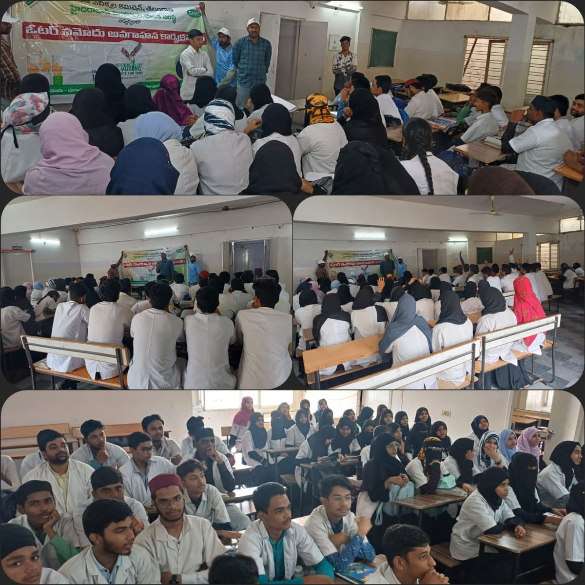 DEO_HYD's tweet photo. #VoteForBetterTomorrow
#VoterHelplineApp
@ECISVEEP
@CEO_Telangana
Aspire for a Better Tomorrow, Conducted an SVEEP program to raise awareness as a part of the program, establish an Electoral Literacy Club (ELC). at Royal para medical College and Matrix inter and degree College Falaknama circle, Bahadurpura Constituency.
