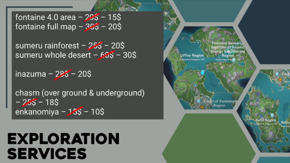 skirkreeyn's tweet image. GENSHIN PILOT SERVICES SALE

opening sales on 3 different services ^_^ the pictures given has the before and after prices of the sale. feel free to check it out!

avail by dming me or fill up the form in my bio &amp;lt;3 all of the slots are free atm! #genshinpilot #genshintwt #Genshin