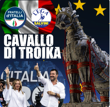 Europeo91785337's tweet photo. @istitutoixe @swg_research @notosondaggi @GiuseppeConteIT @MassimGiannini @petergomezblog @Corriere @repubblica @antoniospecchia @paolomieli #meloni e #salvini sono il più grande inganno elettorale del secolo, non mantenendo  una sola promessa elettorale: quota 41, flat tax  agli ordini della Troika ci porteranno pure il #Mes facendo una manovra di bilancio nel segno dell'asteurità come un qualunque governo tecnico https://t.co/i1NuXd5z3s